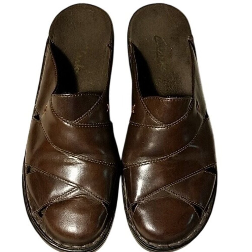 Clarks Brown Leather Slip-On Casual Mules Shoes Size 7